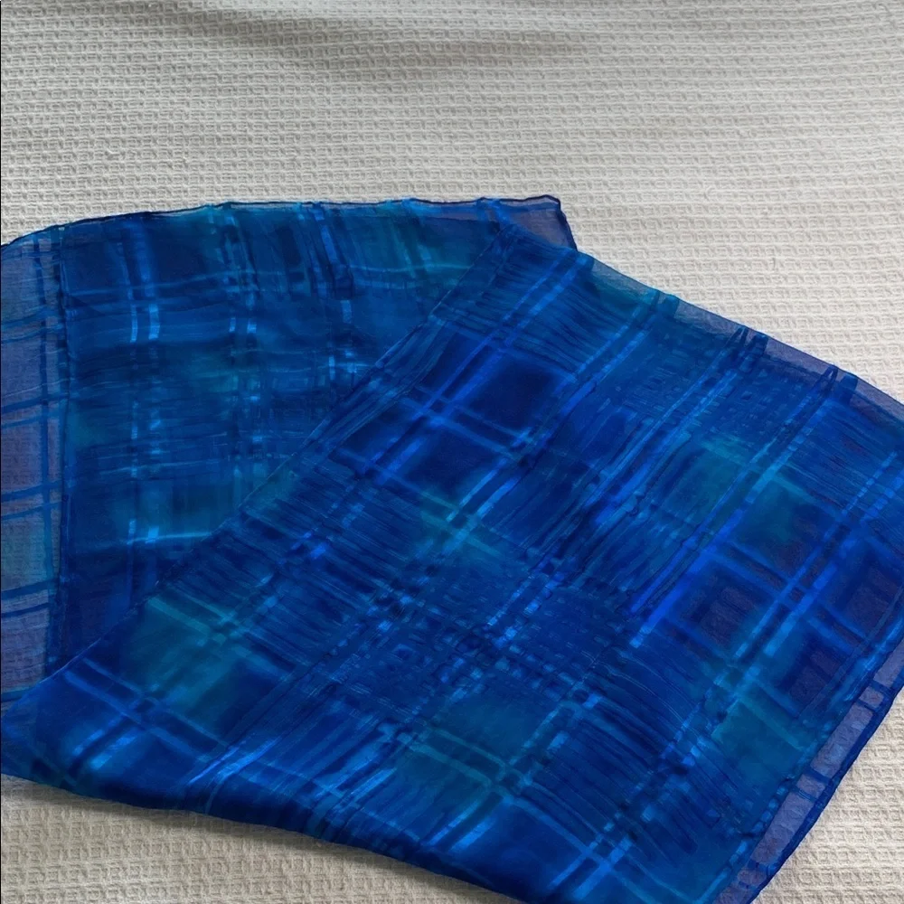 Blue silk plaid scarf