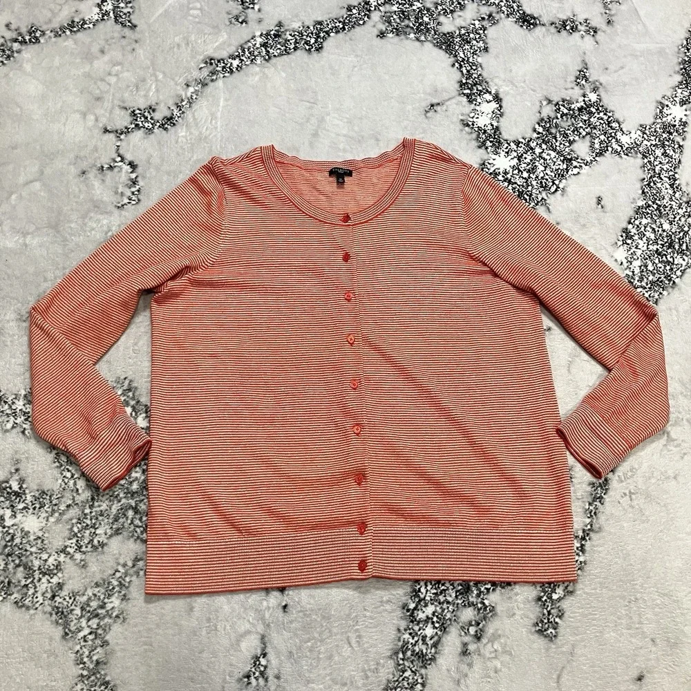 Talbots Striped Button Front Cardigan Orange White Metallic Womens‎ Size 1X