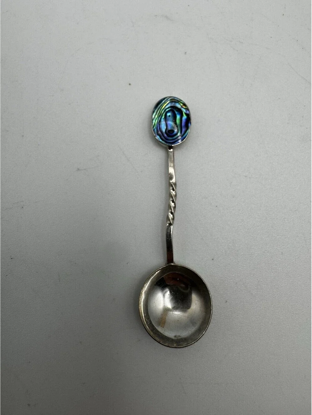 Vintage New Zealand Paula Stone Abalone Silver Spoon Caviar or Demitasse