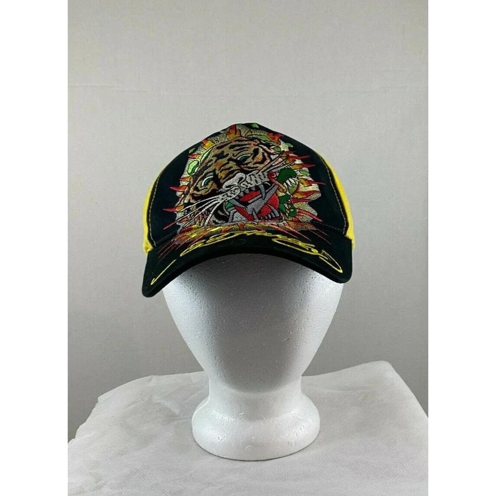 Ed Hardy Kids Baseball Hat Cap Black Yellow Embroidered Roaring Tiger Strapback