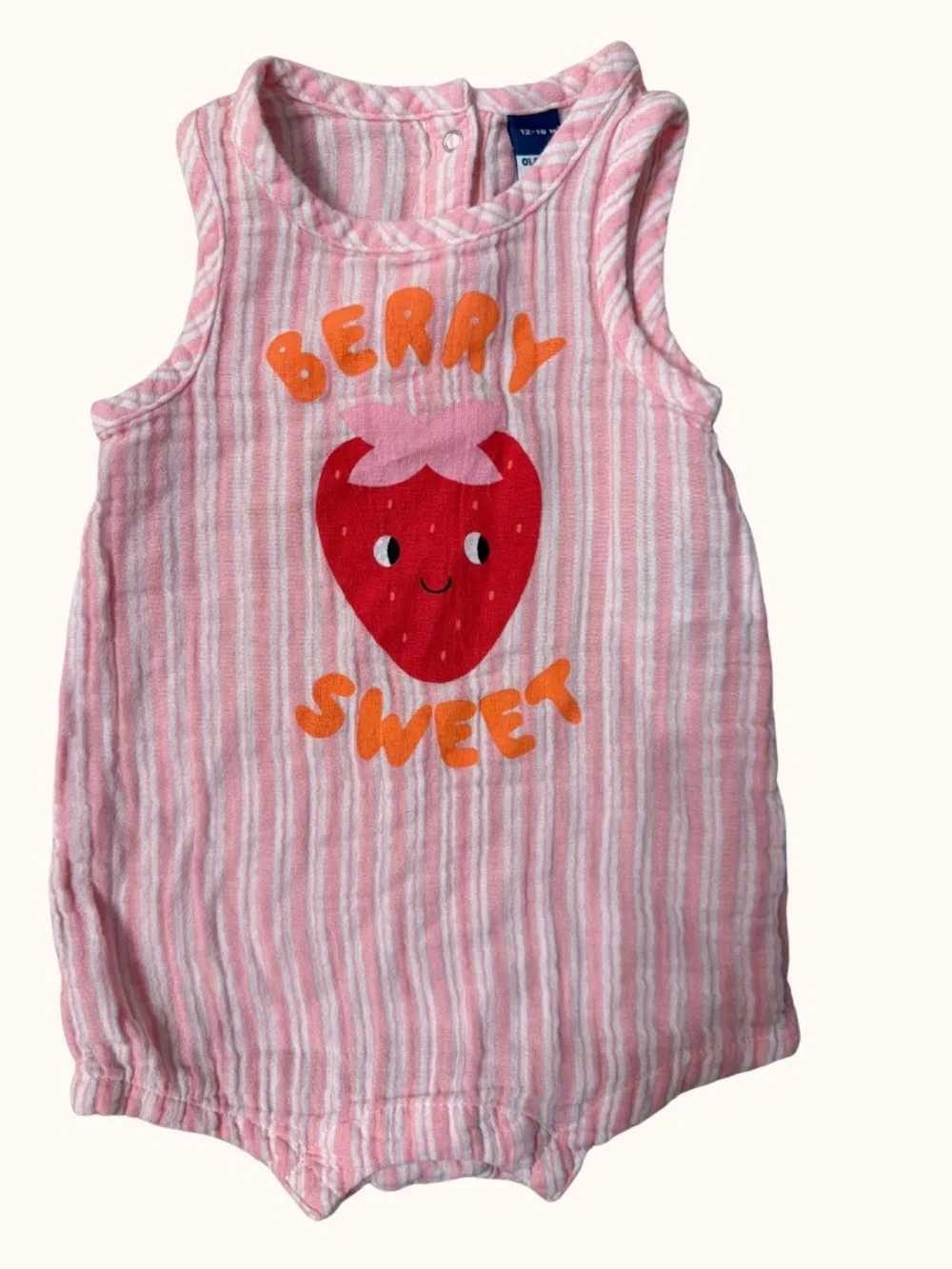Old Navy Pink & White Striped Strawberry Tank Romper