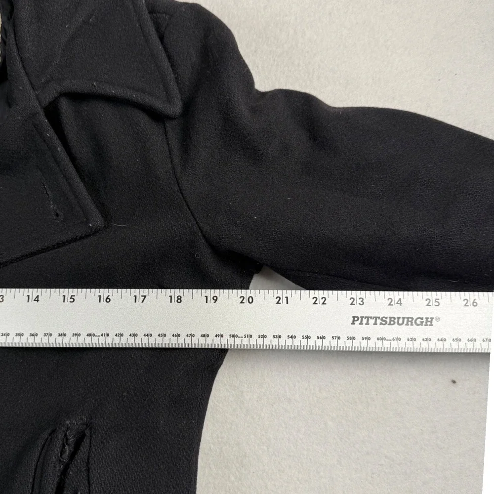 USN Woolrich Navy Pea Coat Black‎ Wool Double Breasted Anchor Button Size M