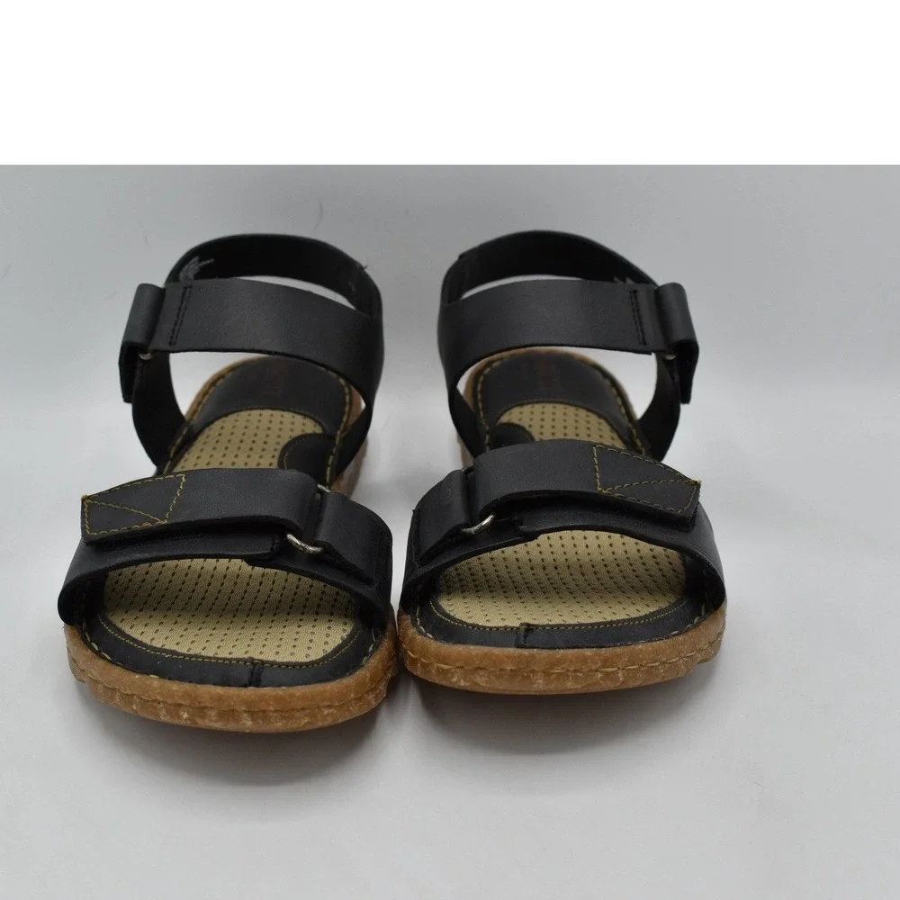 Born Womens Size 11 Tabra Black Full Grain Leather Strappy Flats Sandals Shoes