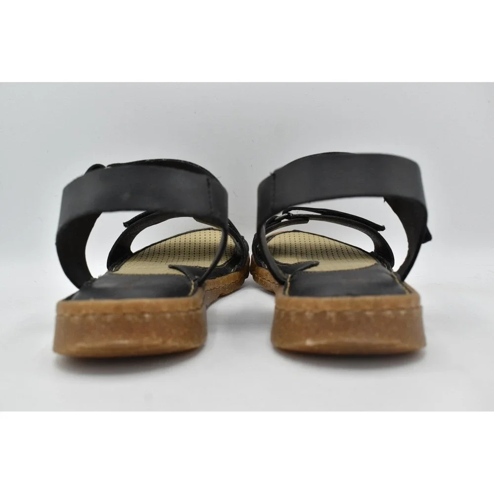 Born Womens Size 11 Tabra Black Full Grain Leather Strappy Flats Sandals Shoes