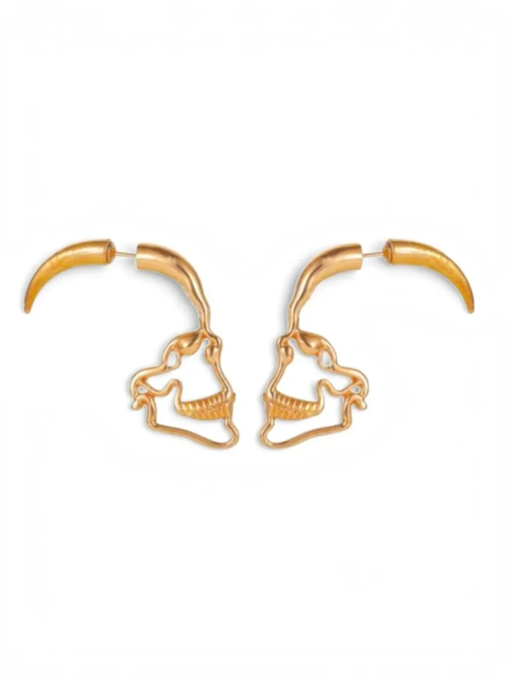 Gold Tone Skull Hoop Earrings Gothic Punk Skeleton Statement Jewelry