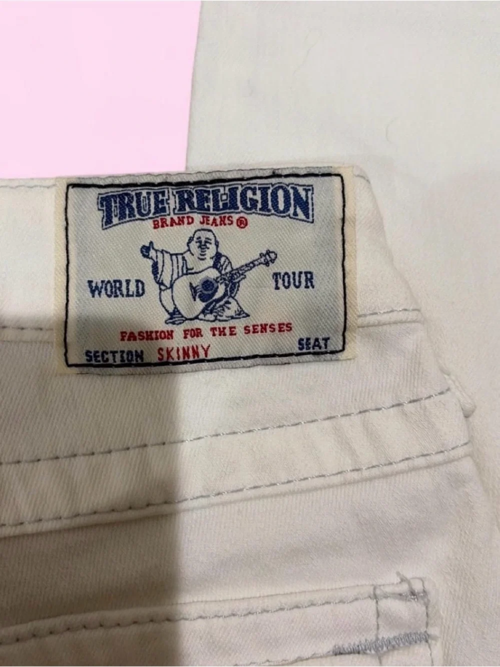True Religion Women's Cream Skinny Jeans with Signature Pocket Stitching