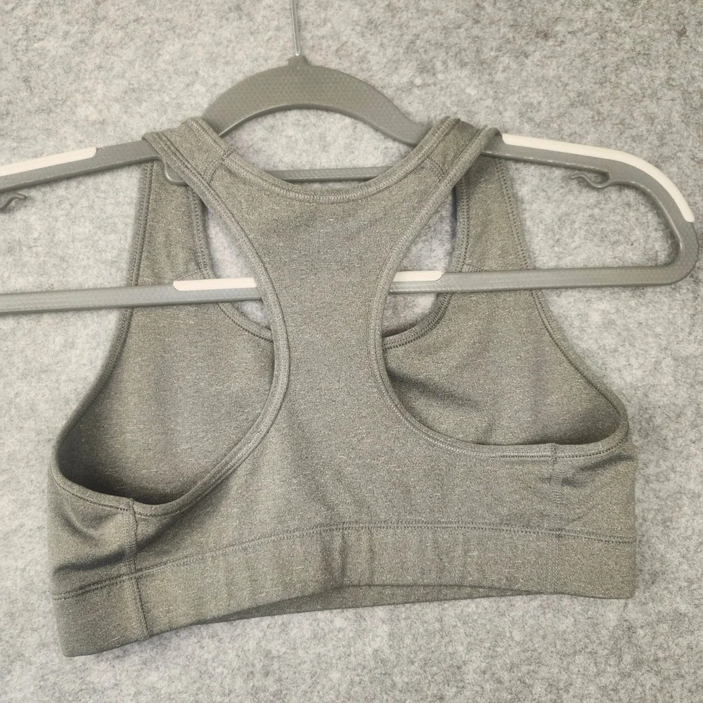 Nike Dri-FIT Racerback Sports Bra Heathered Grey Swoosh Logo Activewear