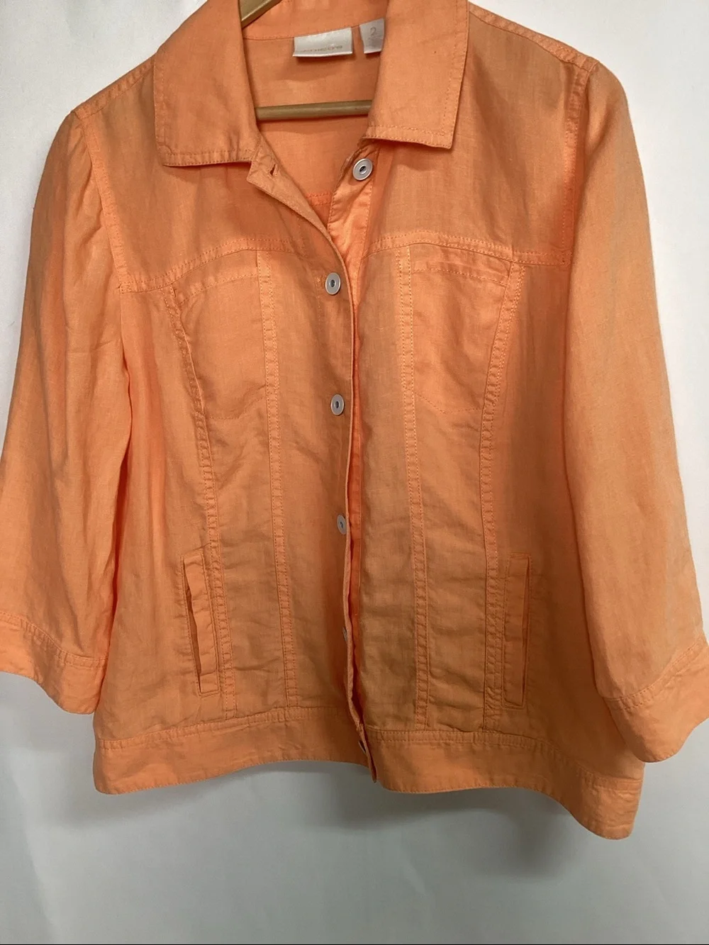 CHICO’S Cantaloupe Linen Trucker Jacket Size 2