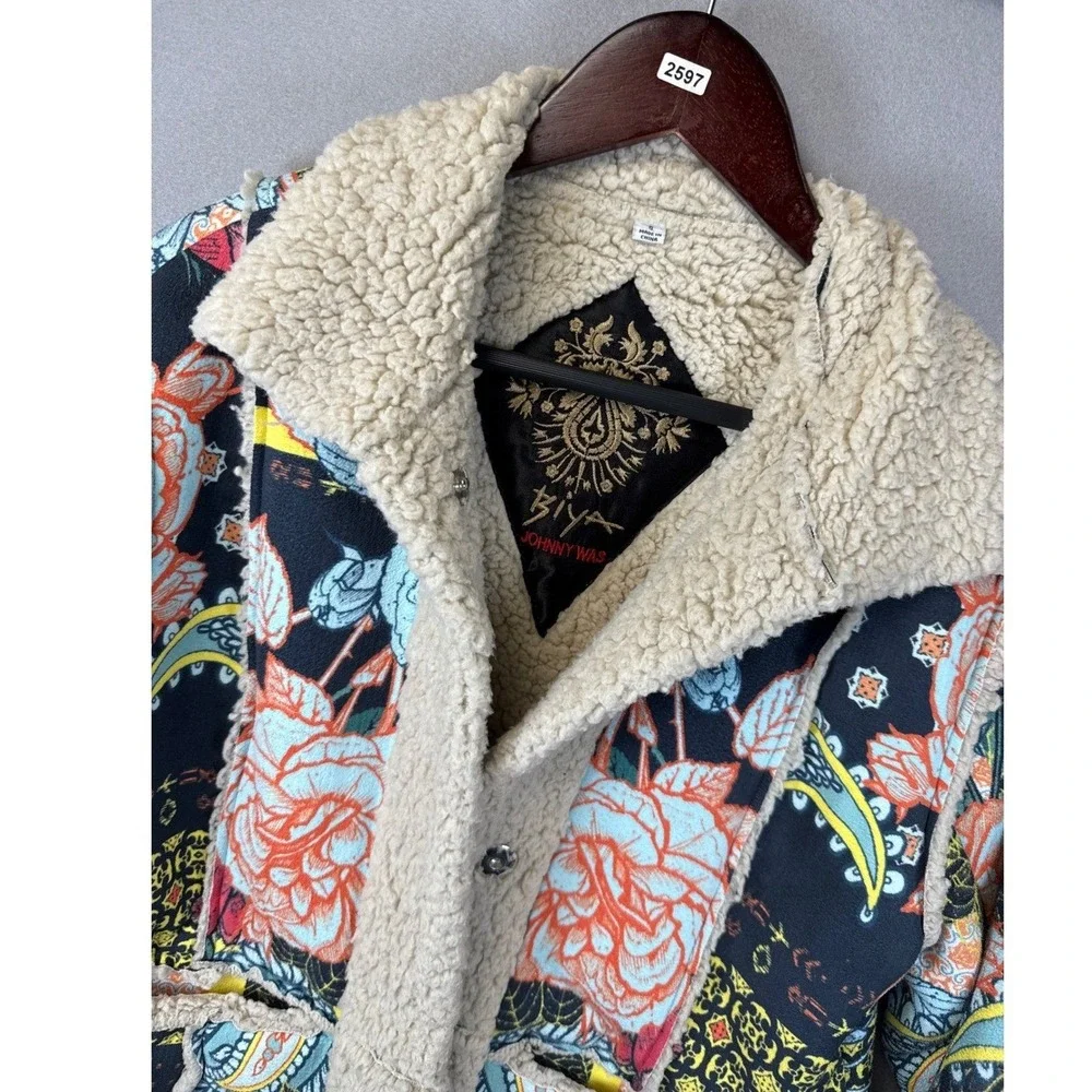 Johnny Was Biya Jacket Women S Multi Floral Sherpa Lined Boho Luxury Chic Preppy
