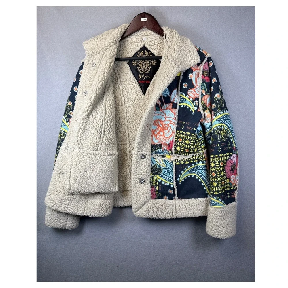 Johnny Was Biya Jacket Women S Multi Floral Sherpa Lined Boho Luxury Chic Preppy