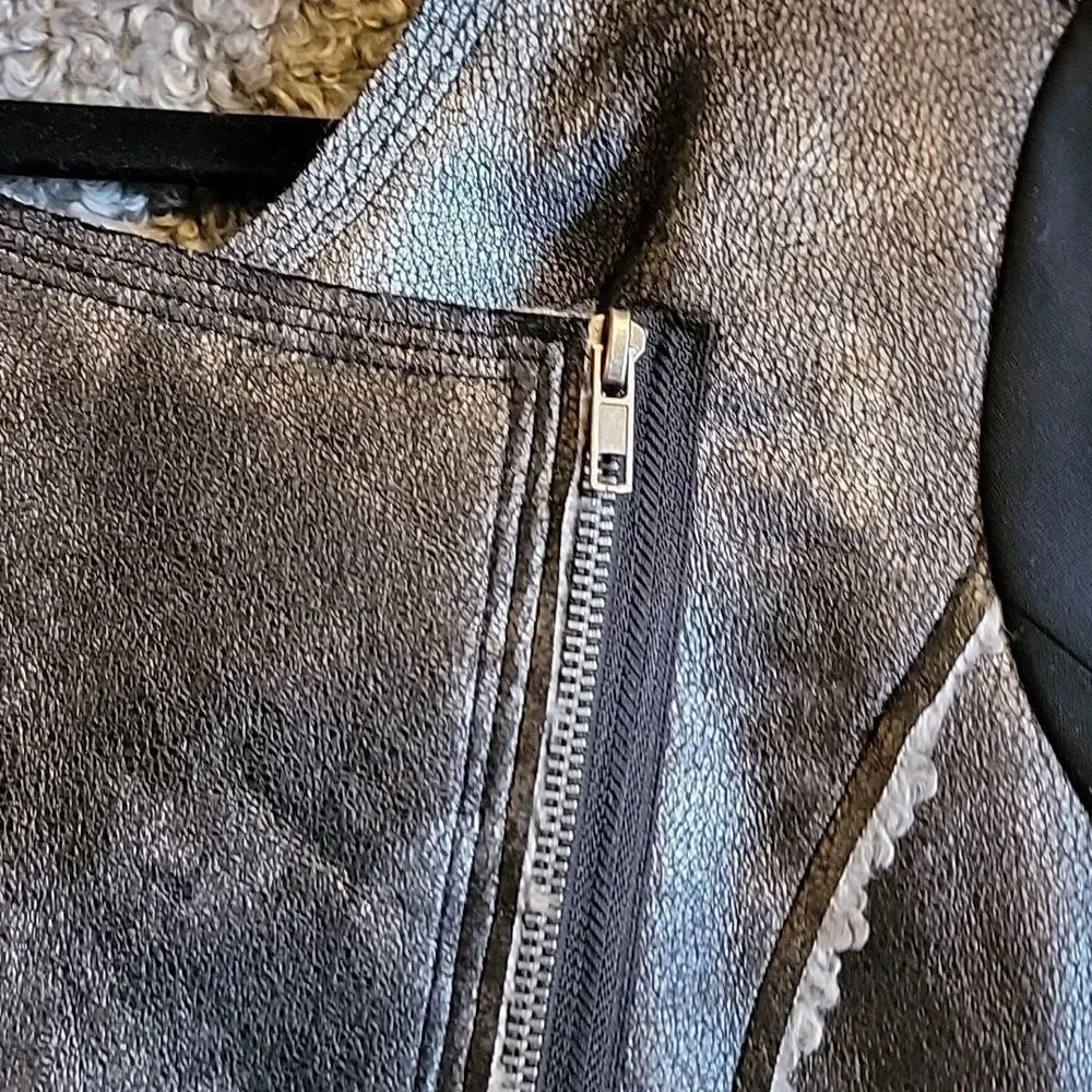 Ella Moss-Faux leather blackish/gray jkt. with black stretchy sleeves Size M NWT