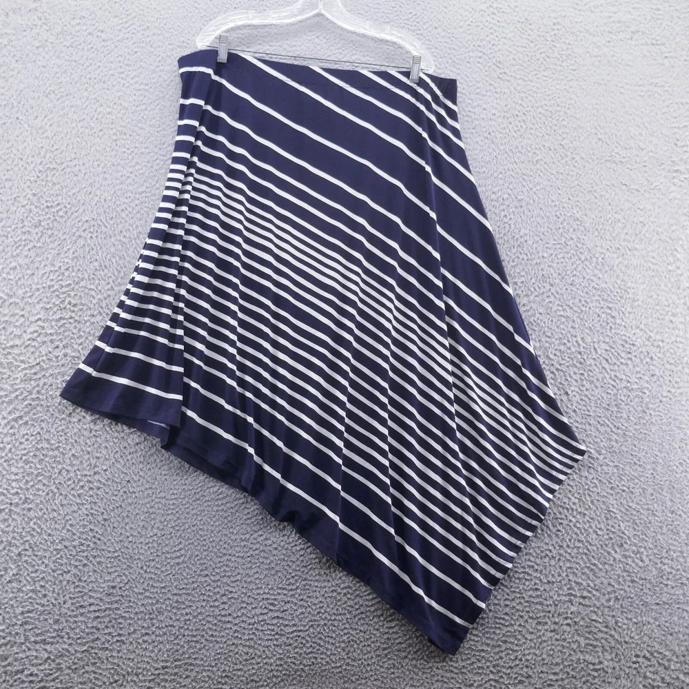 Chicos Navy White‎ Stripe Asymmetrical Midi Skirt Women Chicos Size 4 US 20