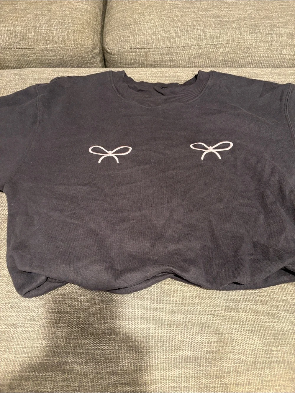 Girls' Dark Navy Sweatshirt with Twin Bow Embroidery