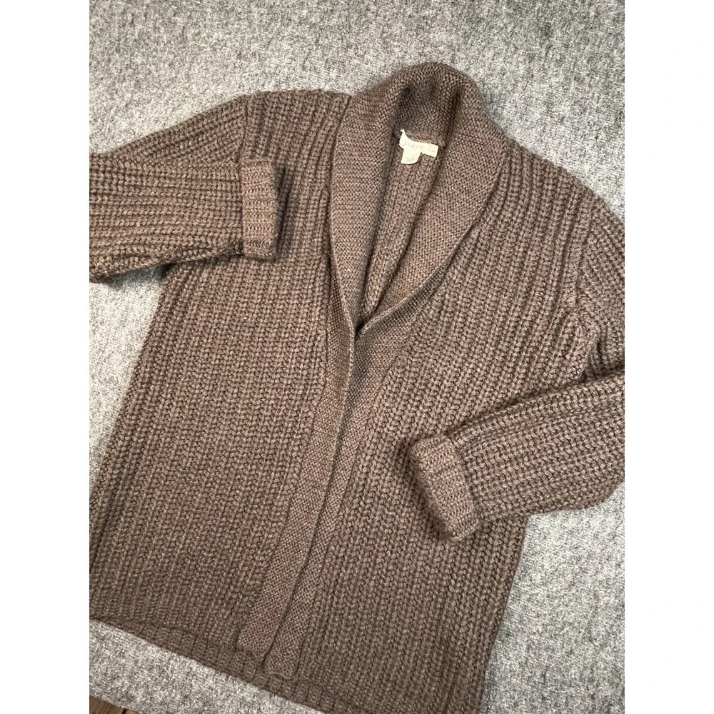 J. Crew Cardigan Hand Knit Wool Brown Fishermen Chunky Cable Knit Sweater‎ Large
