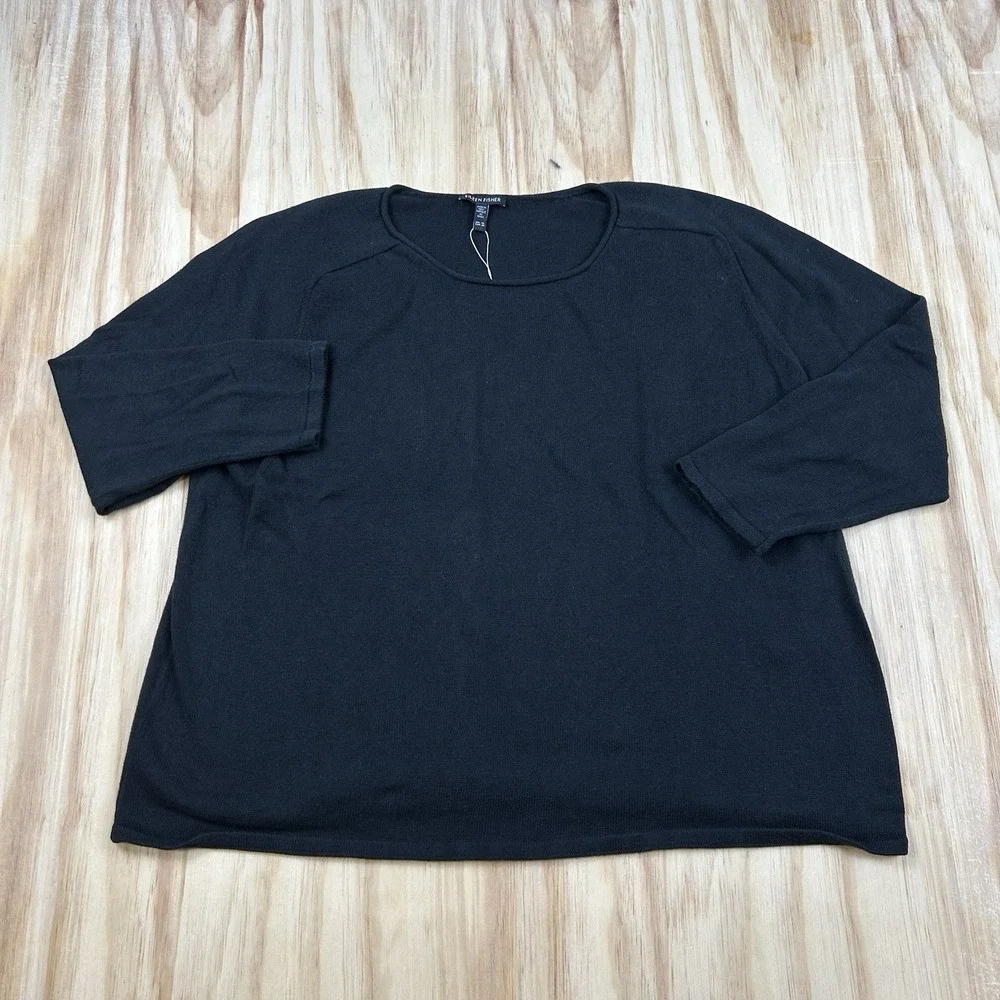 Eileen Fisher Women's 3X Black Round Neck Sweater Bio Baumwolle Tencel Blend
