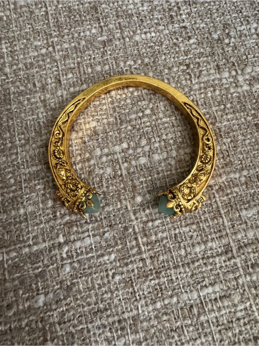 Authentic Alexander McQueen Gold Cuff with Sage-Green Stones