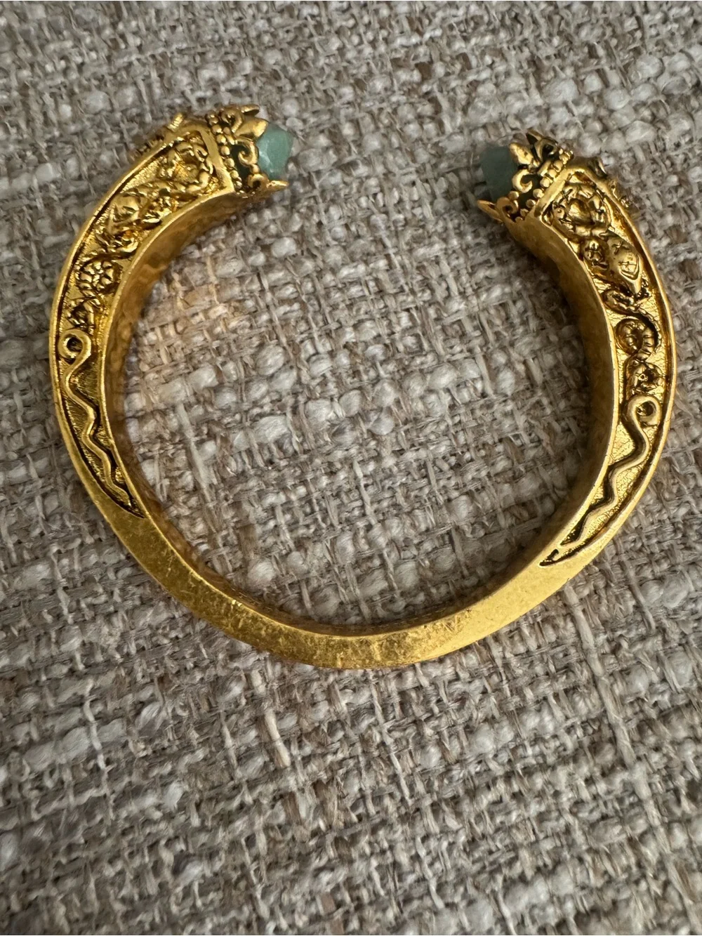 Authentic Alexander McQueen Gold Cuff with Sage-Green Stones