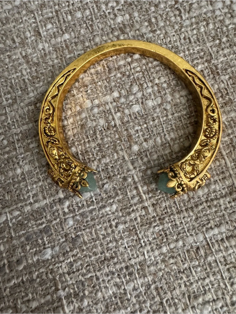 Authentic Alexander McQueen Gold Cuff with Sage-Green Stones