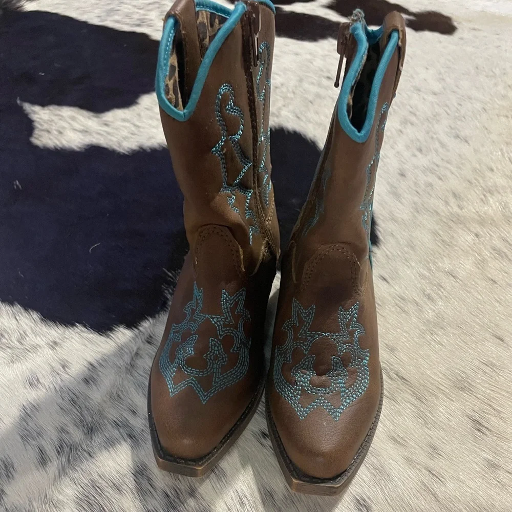 New  Blazin Roxx Snip Toe Toddler Girl Cowboy Boots!‎ Size 7 Brown Turquoise Zip