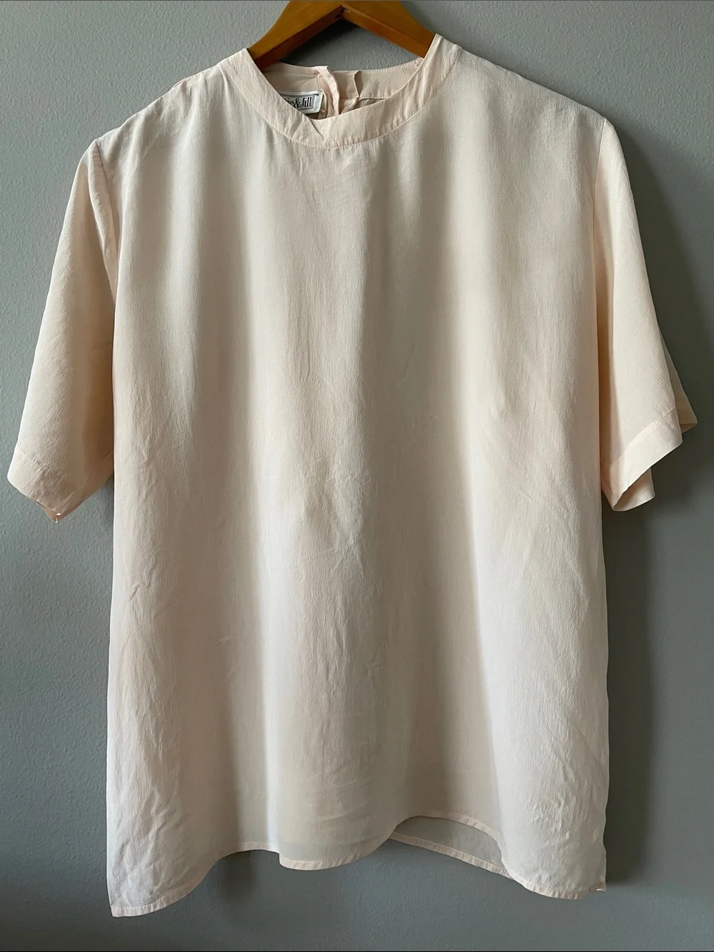 Vintage Silk Powder pink Short Sleeve Blouse - Minimal Crewneck