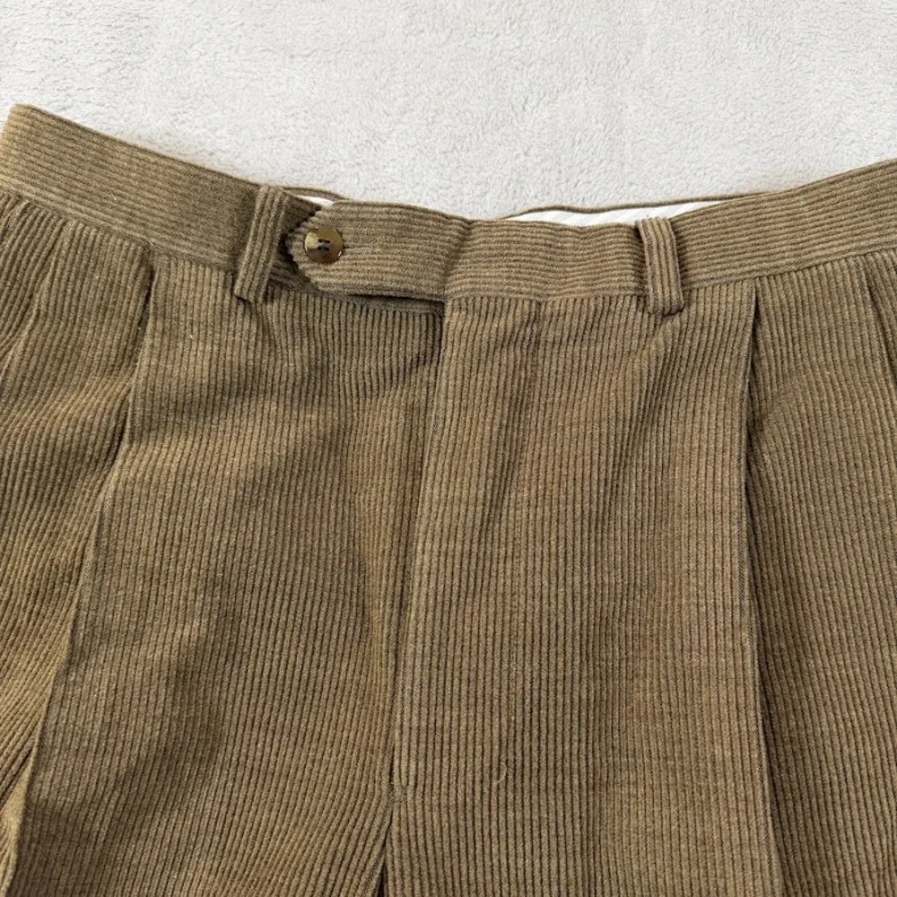 Samuelsohn Mens 33x28 Corduroy Brown Wool Pleated Cuffed Dress Pants Italy EUC