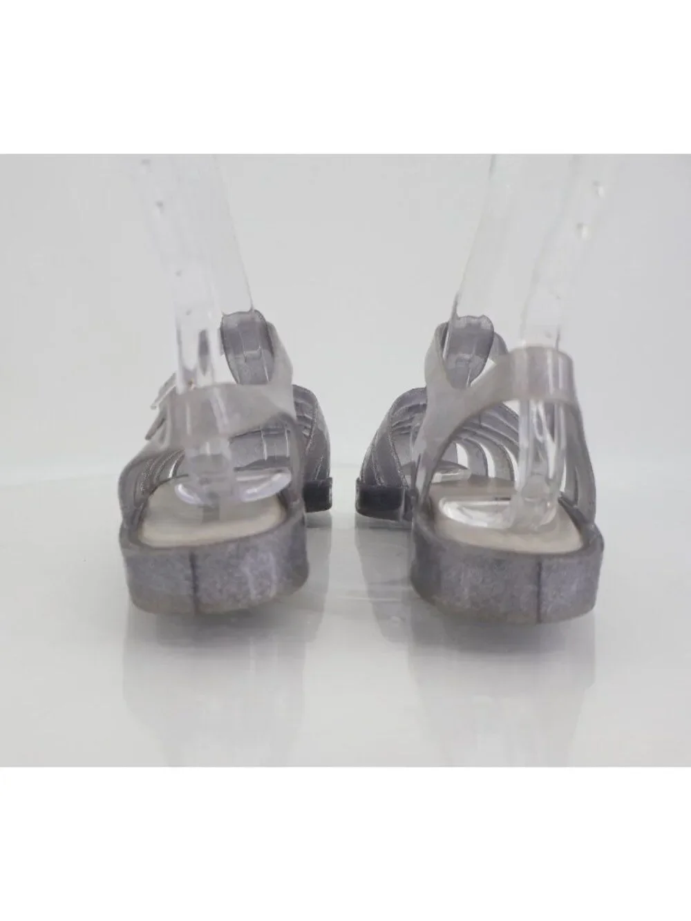 Mini Melissa Possession Glitter Girls Size 4 Silver Jelly Cage Sandal Buckle