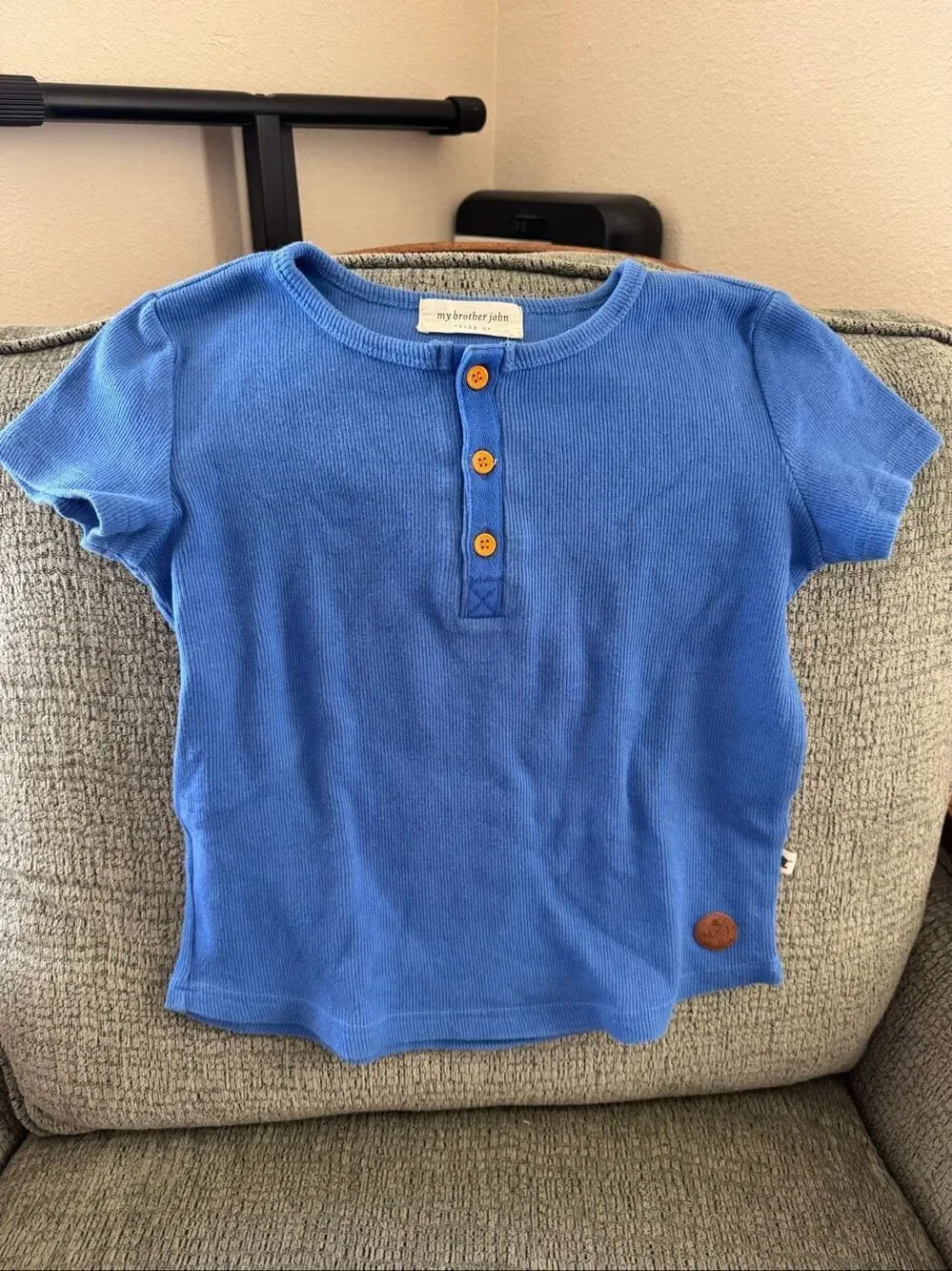 My brother John size 6 boys bright royal blue Henley short sleeve shirt vintage