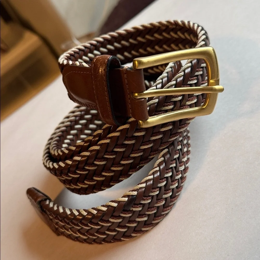 Bonded Cord Argentina Brown Leather Braided Belt Mens 40 Gold buckle Preppy