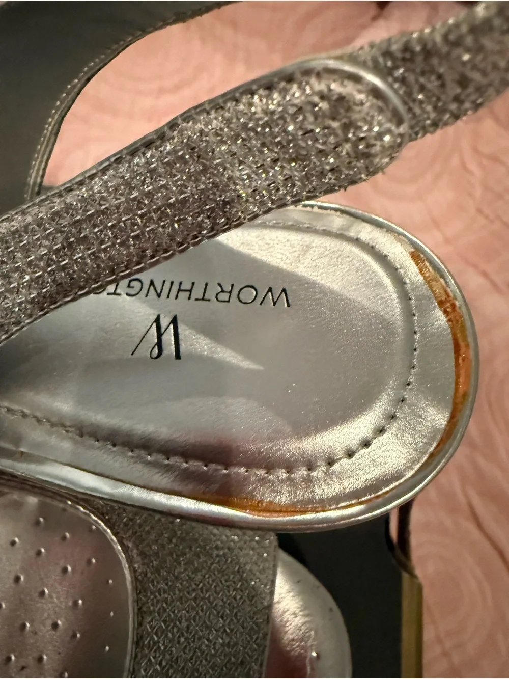 Worthington Silver Glitter Slingback Peep Toe Heels