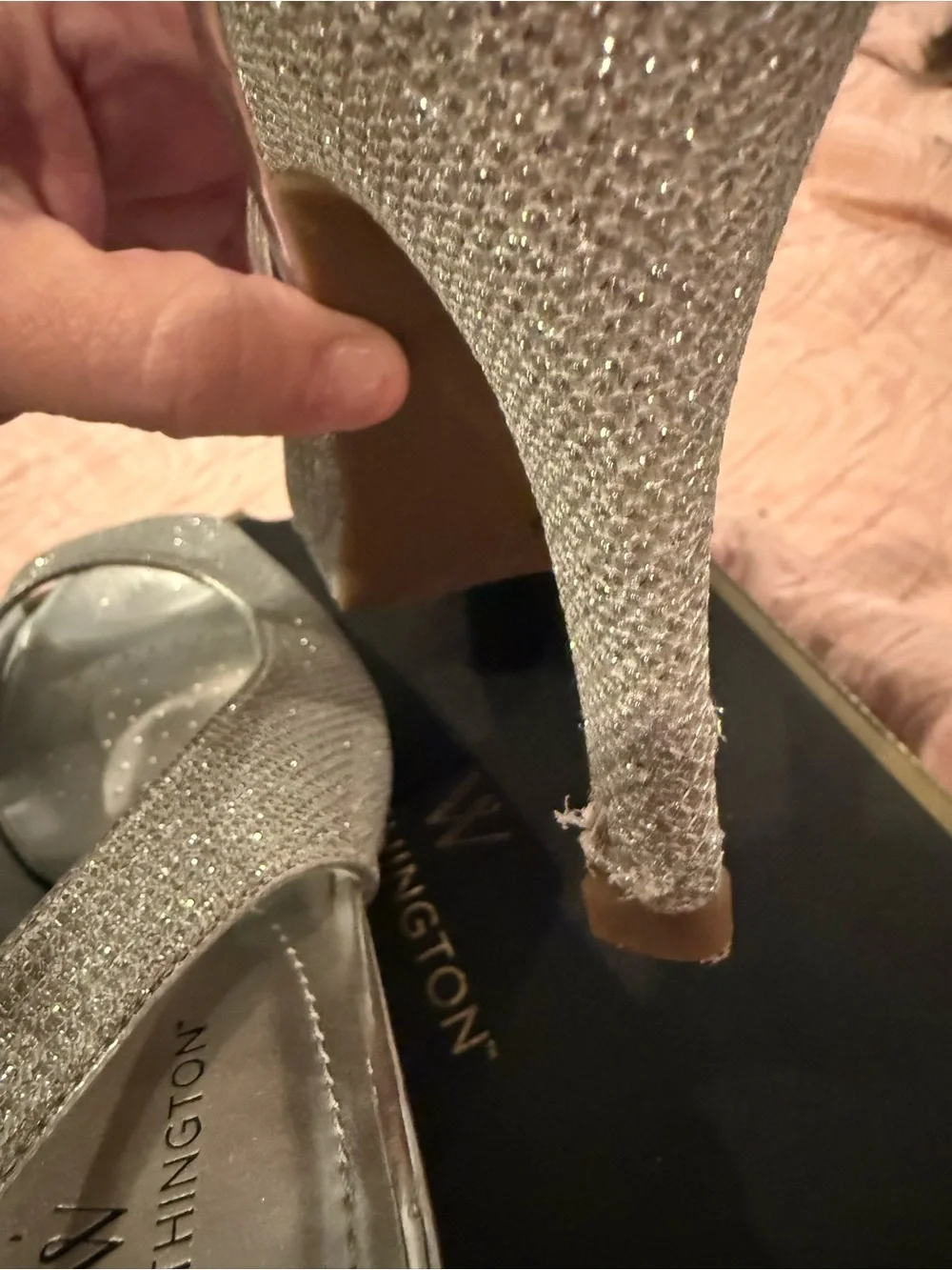 Worthington Silver Glitter Slingback Peep Toe Heels