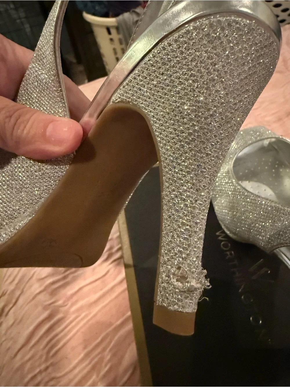 Worthington Silver Glitter Slingback Peep Toe Heels