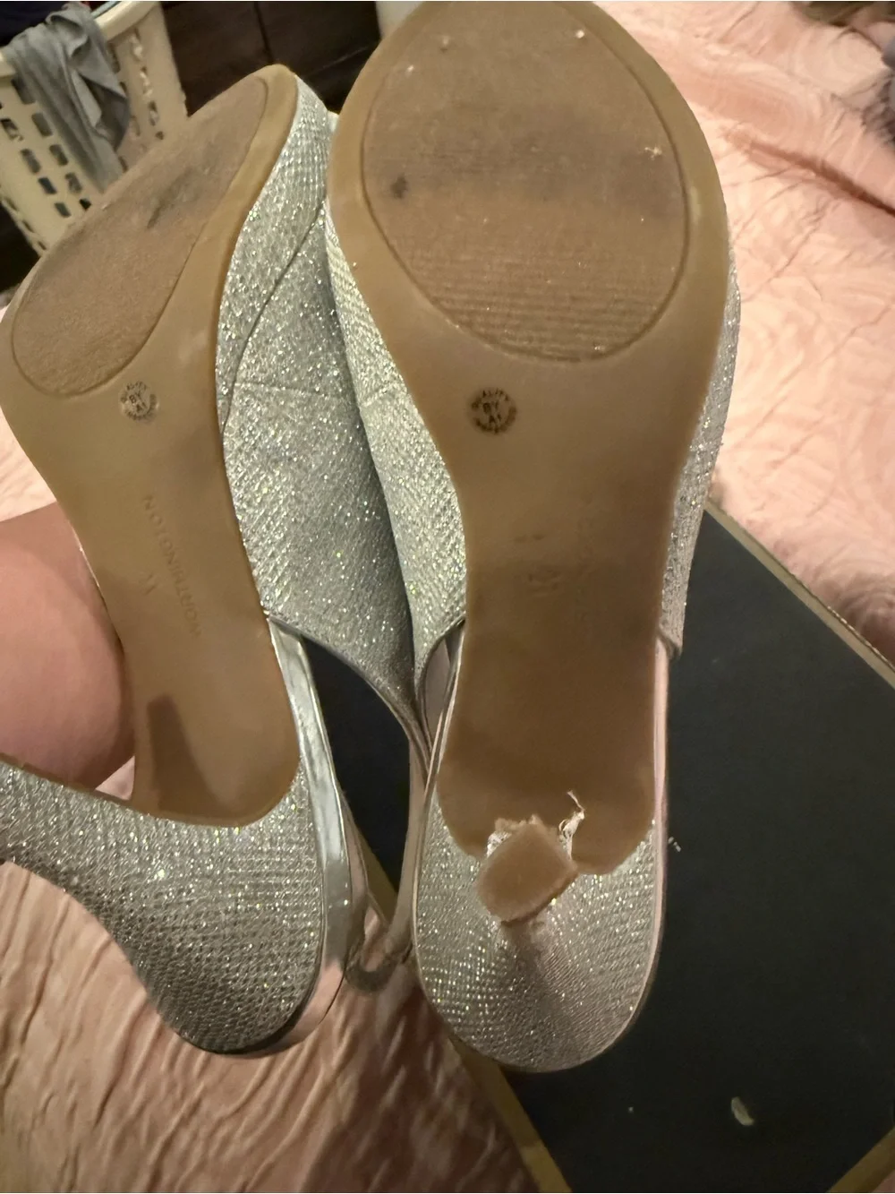 Worthington Silver Glitter Slingback Peep Toe Heels