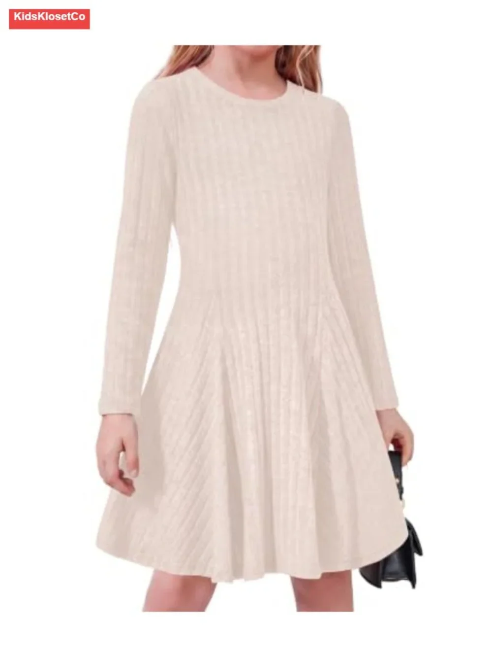Girls Ribbed Knit Sweater Dress Long Sleeve A-Line Casual Fall Winter 6-14Y