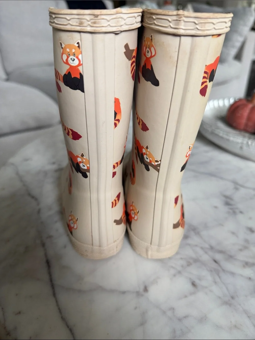 Hunter Kids Beige Rain Boots with Red Panda Print 13B/1G Unisex RARE PRINT