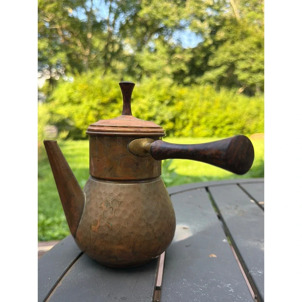 Vintage Hammered Copper Coffee Pot Italy Wood Handle 1972 Barnum Festival Pot