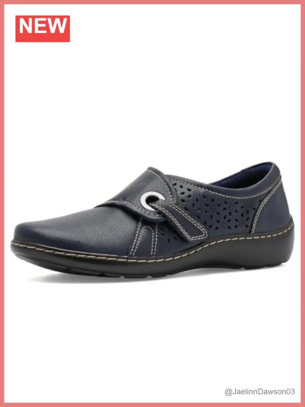 Women's Leather Perforated Loafer Flat with Adjustable Strap