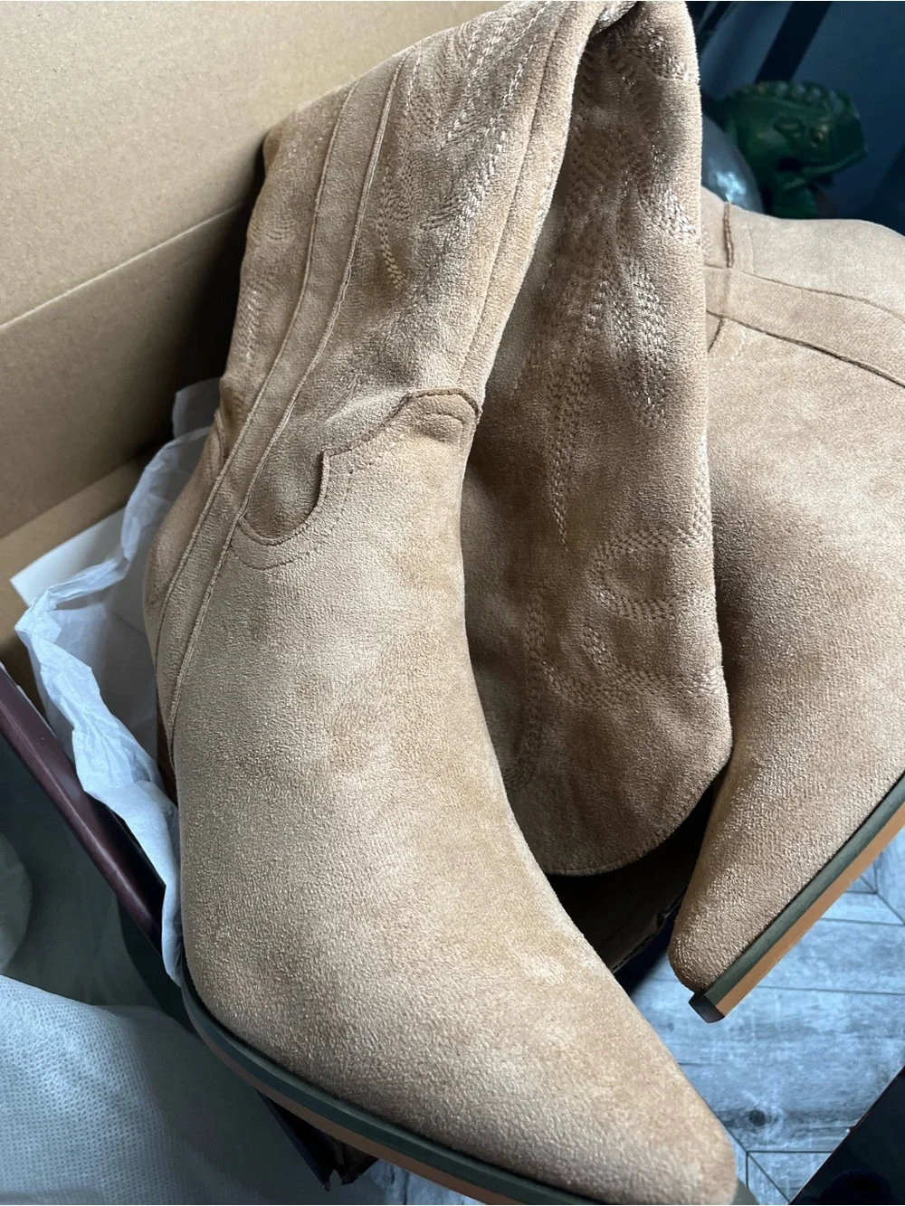 Over-the-Knee Beige Suede Western Boots