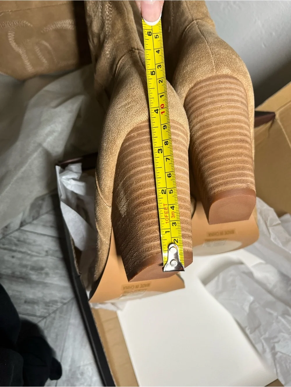 Over-the-Knee Beige Suede Western Boots