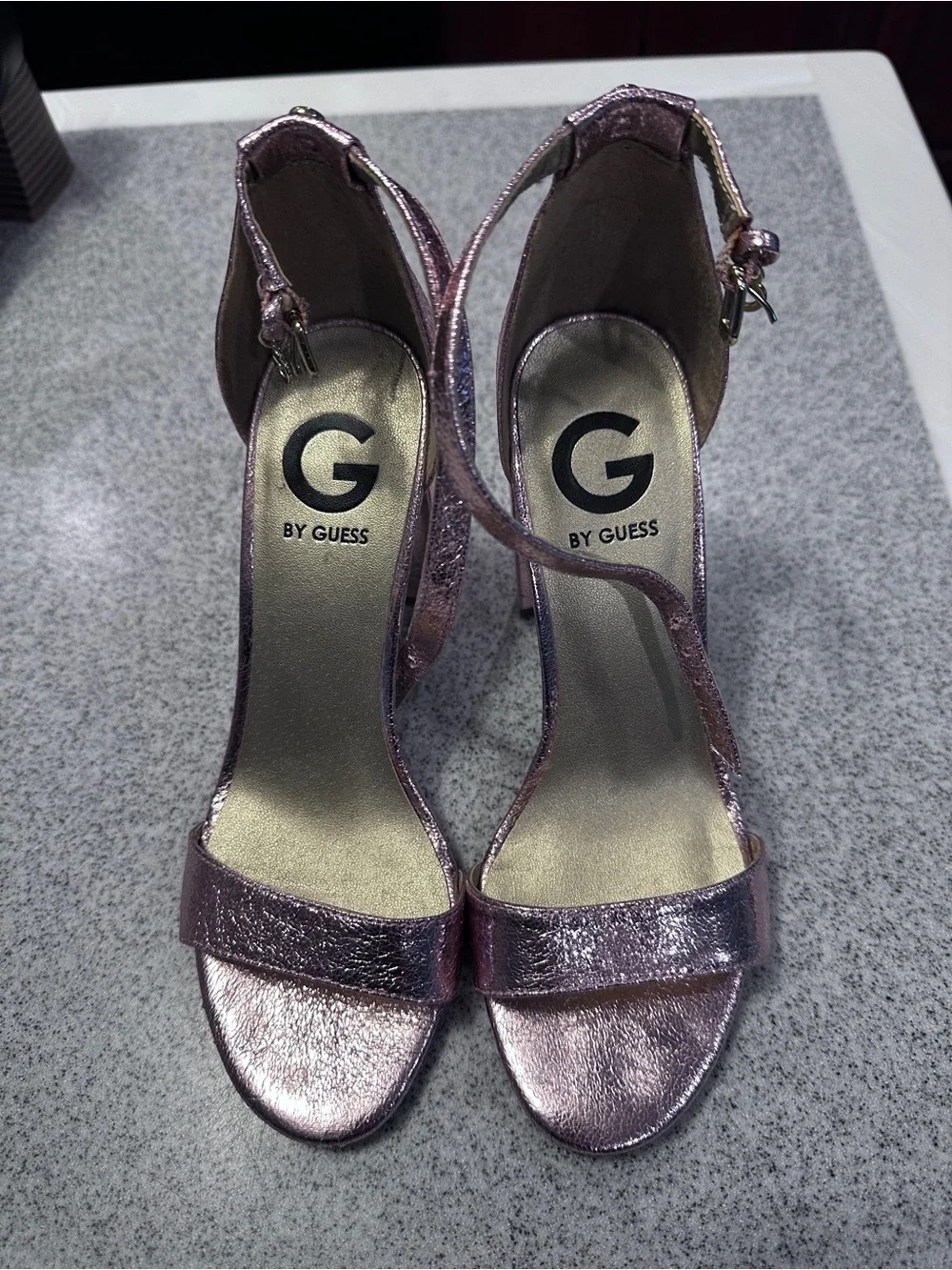 G by GUESS Metallic Pink Ankle-Strap Sandals size 5.5 M