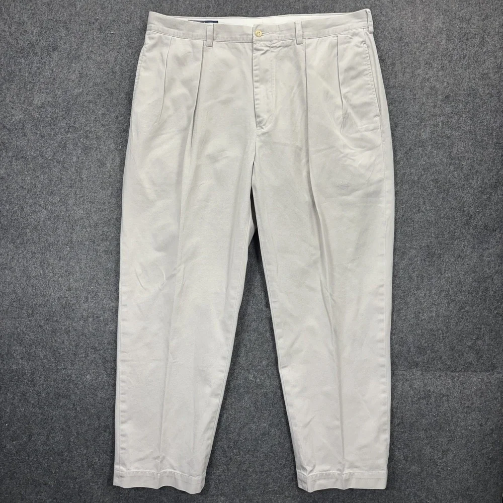 Vintage Polo Ralph Lauren Andrew Pants Mens 38x30 Pleated Chino Beige Preppy 90s