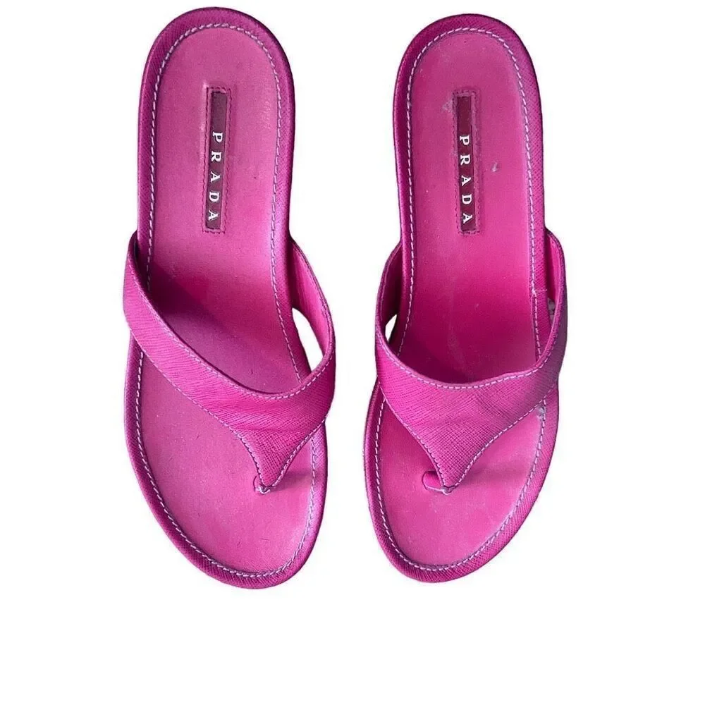 Y2K Prada Magenta Flip Flop Wedge Heels