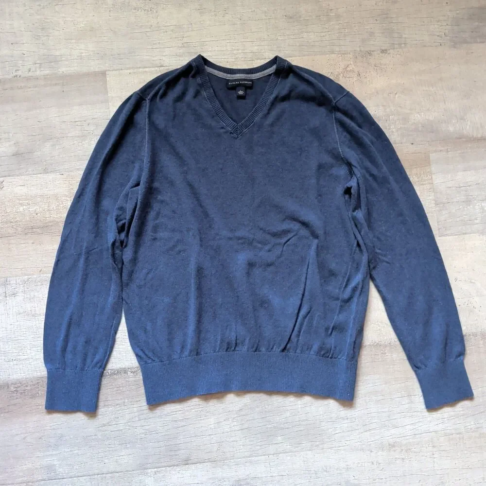​Banana Republic Men's Blue Silk Linen Cotton V-Neck Long Sleeve Sweater Size L