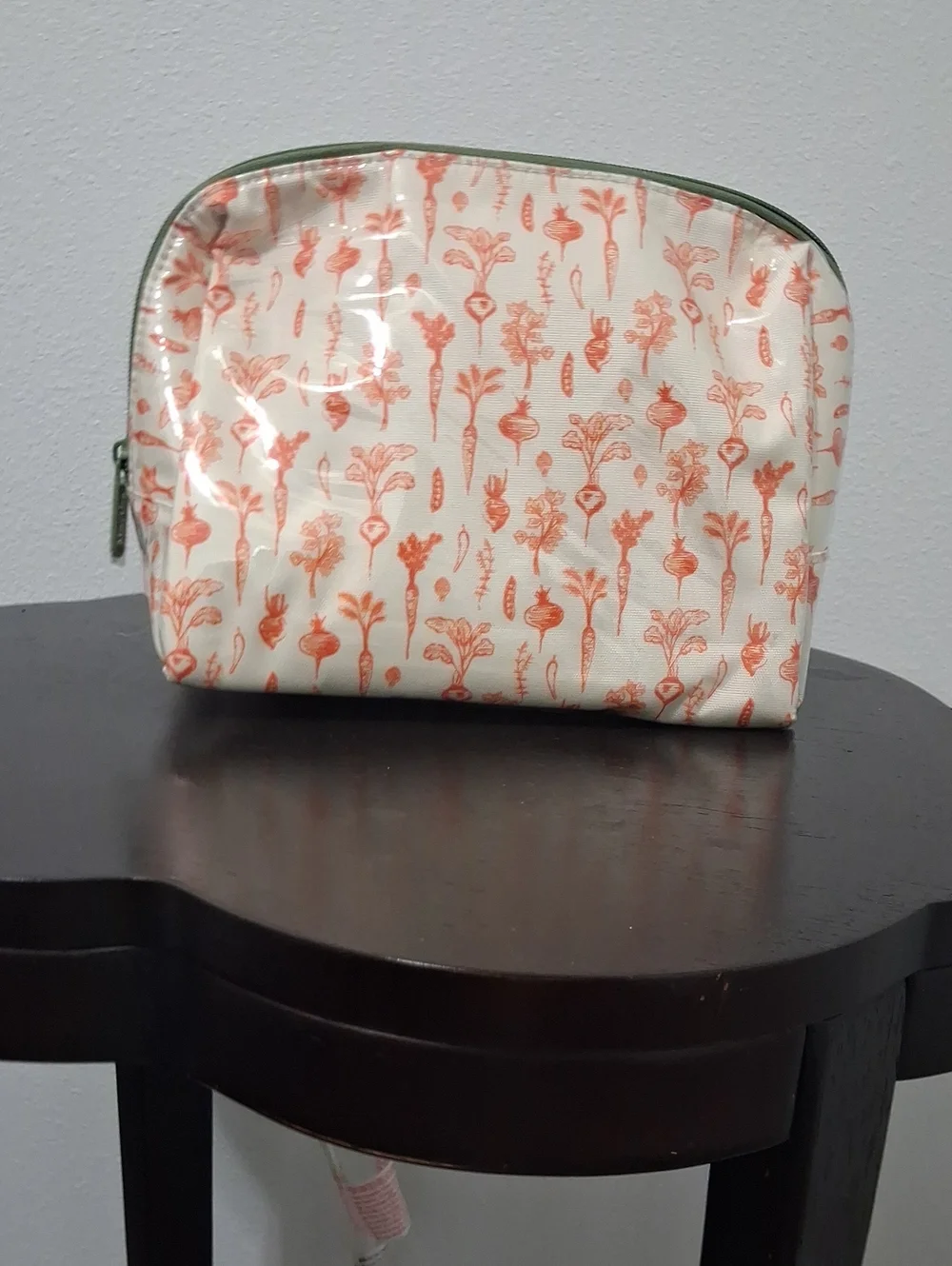 Martha Stewart Cream Cosmetic Pouch with Coral Floral Print