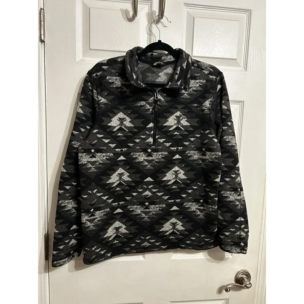 The North Face L Quarter Zip Fleece‎ Pullover Better Sweater Aztec Black Gray