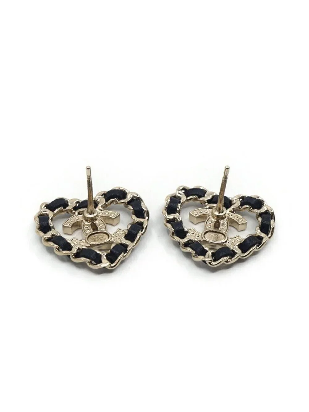 Chanel 25B Earrings Leather Chain Gold Black CC Logo Metal