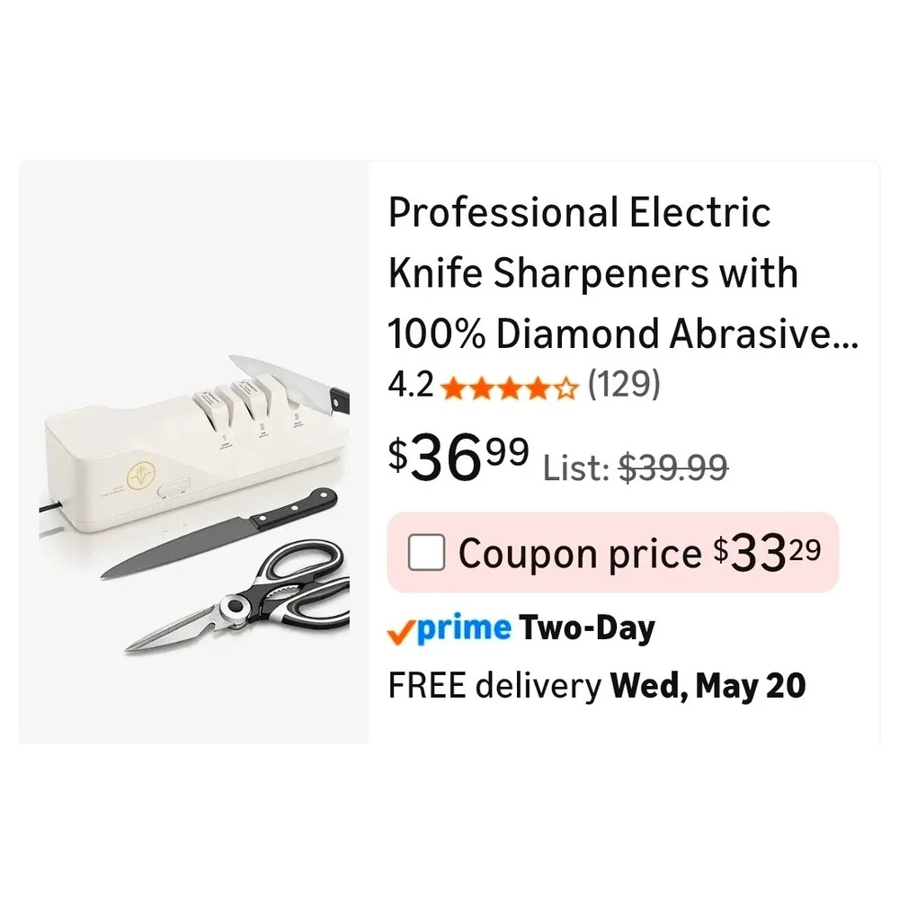 HOMLY‎ Professional Electric Knife Sharpener 3-Stage Diamond Abrasive White