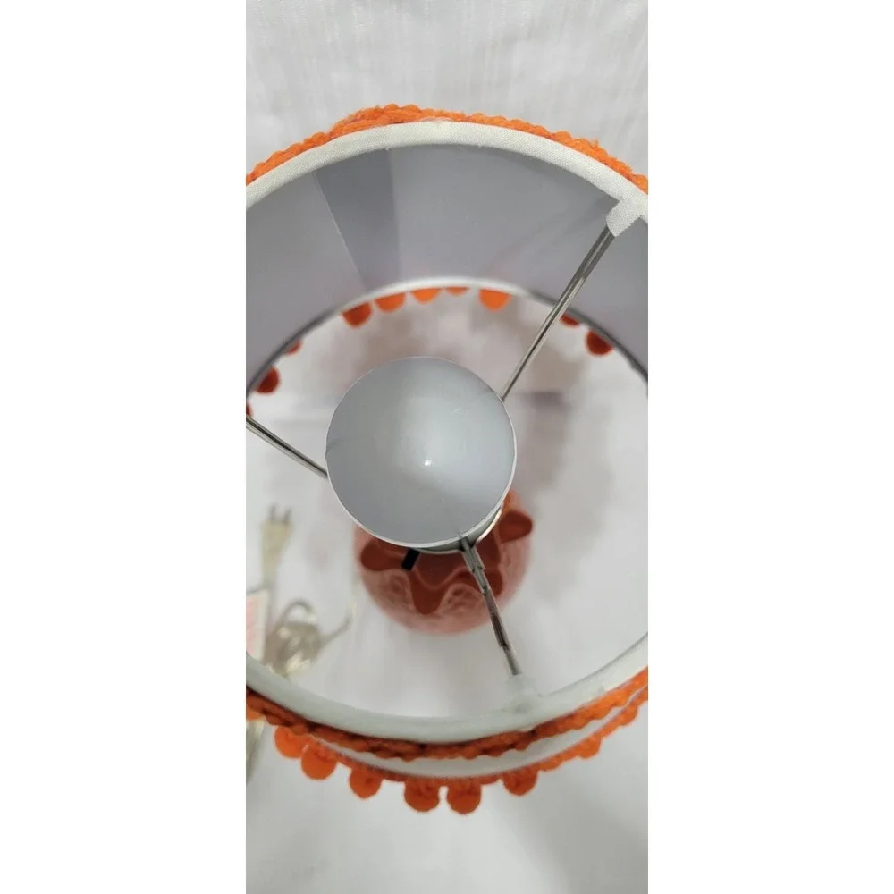 Vintage 70s Look Orange Pineapple Table Lamp with Shade Ceramic Glossy Finish