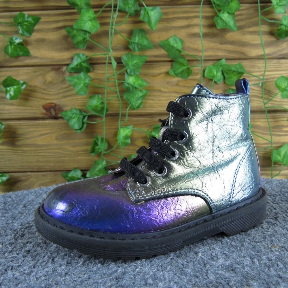 There Abouts Lil Reese Kids Iridescent Metallic Combat Boots 8‎ Lace Zip