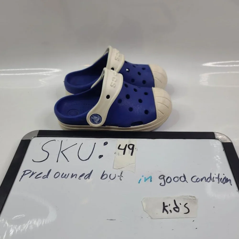 Crocs Boy's Blue White Bump IT Rubber Adjustable Slip On‎ Casual Clogs Size 8