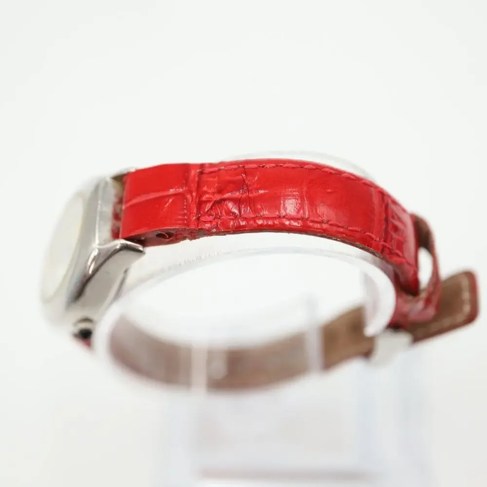 Vintage 1996 Guess Striped MOP Watch 22mm Oval Dial Red Leather w New Battery